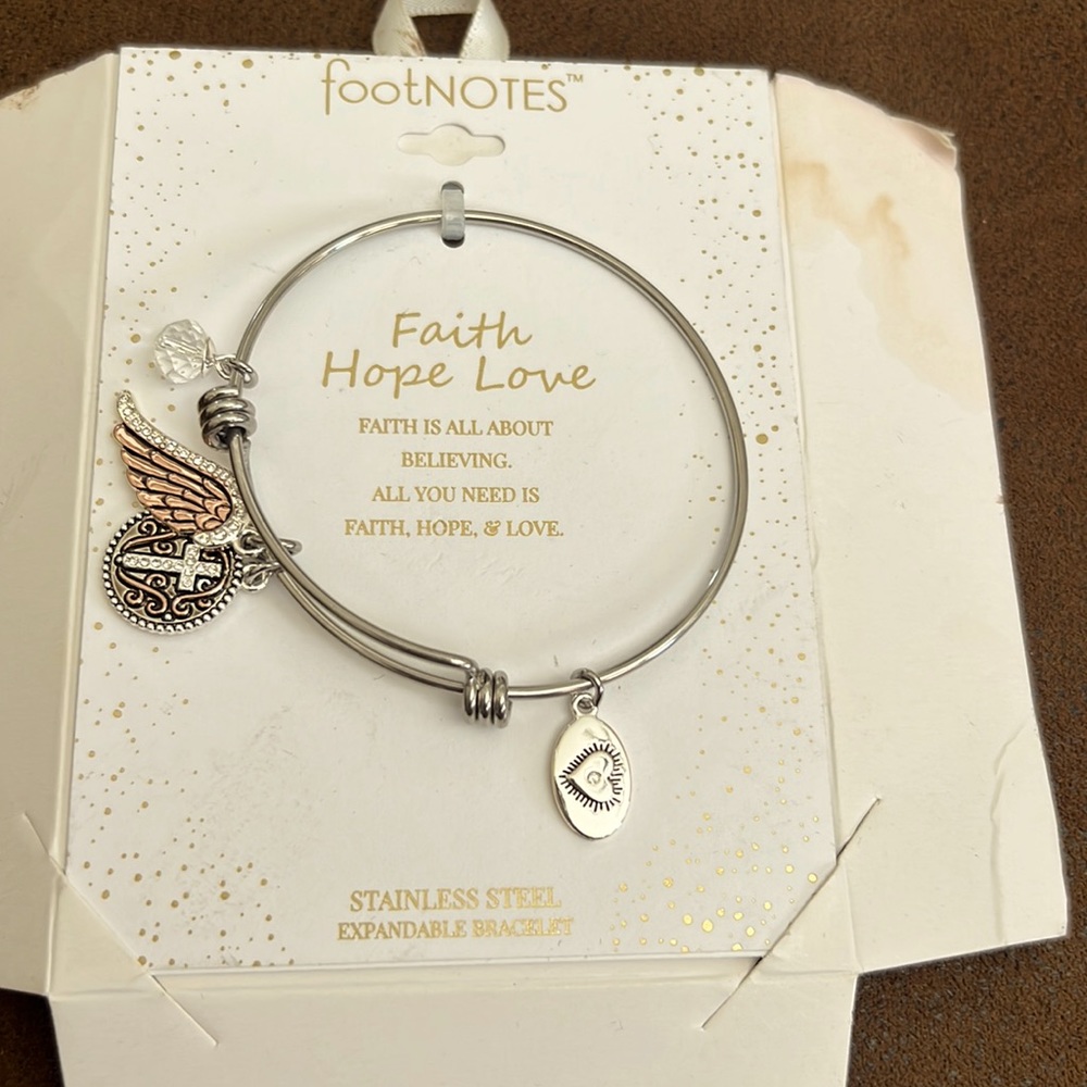 footNOTES Bracelet Faith Hope Love Expanable Stainless Steel New